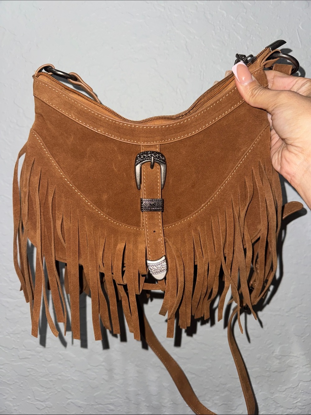 Fringe Suede Crossbody Bag - Brown
